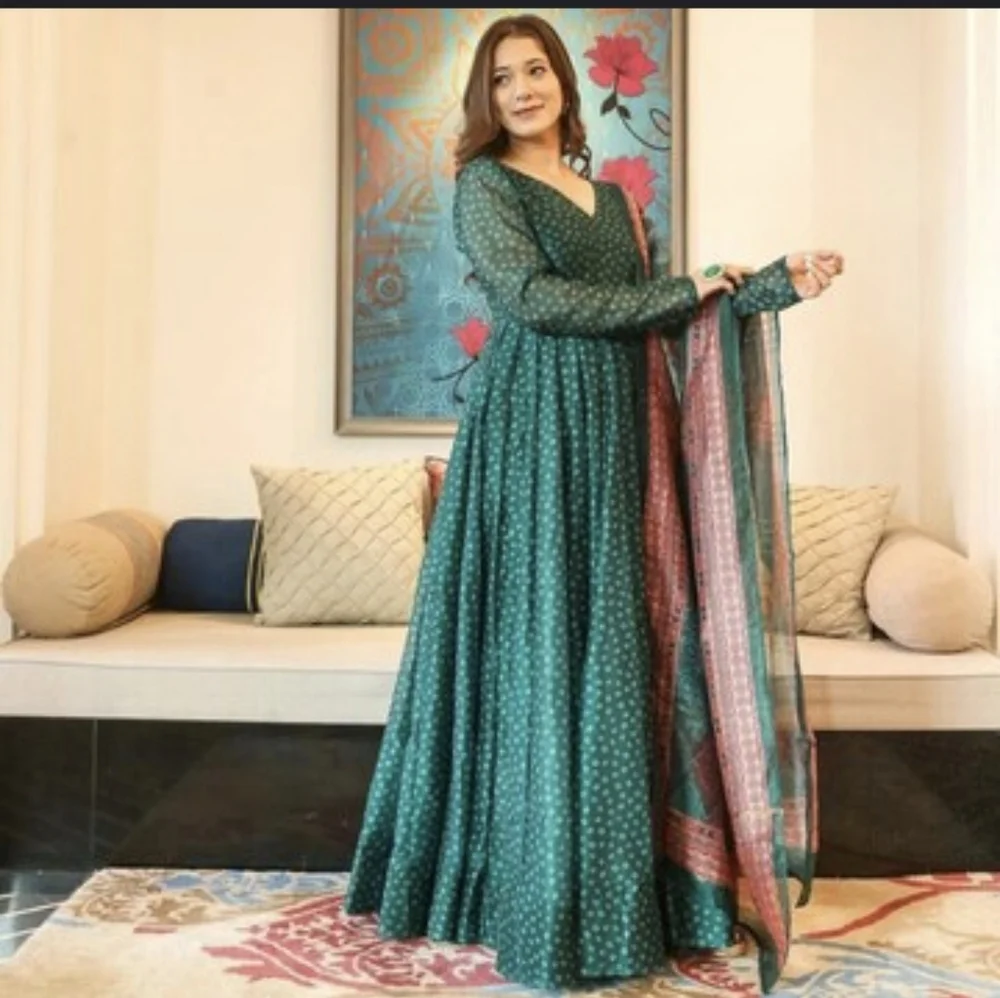Idaho Anarkali Pishwas Maxi Dress - 42" XL Green (Indian Size 3XL) - Picture 2 of 16